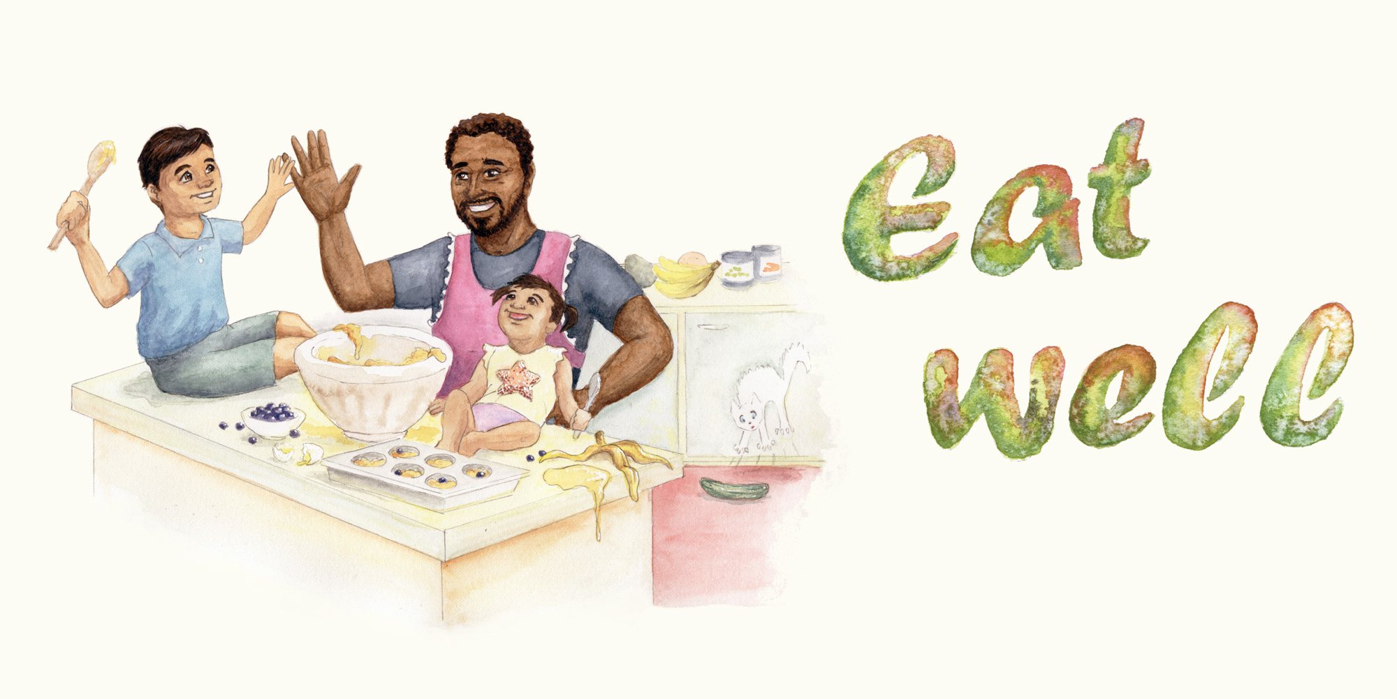 Illustration of family cooking together