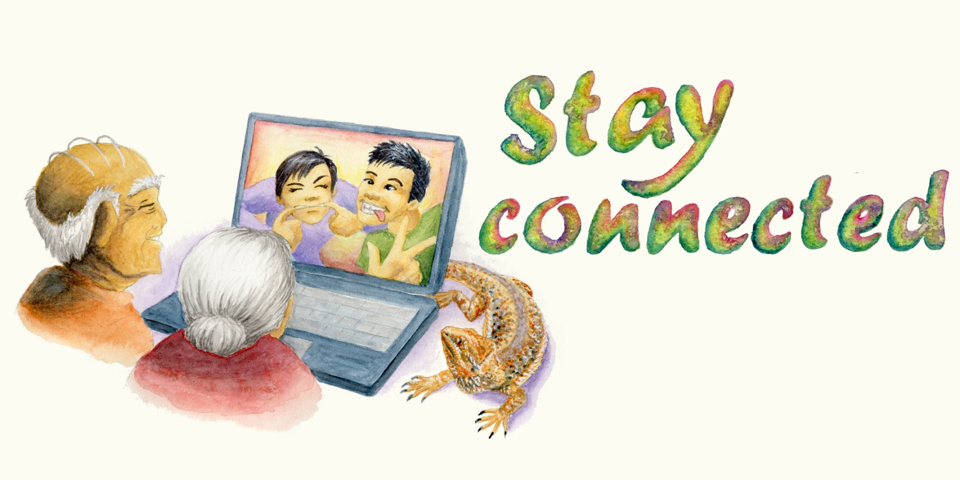Illustration of family chatting through video call