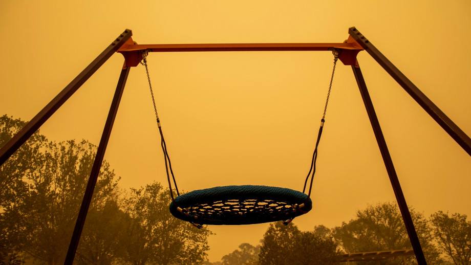 An empty playground in the Canberra haze. Photo: Lannon Harley. Canberra smoke haze