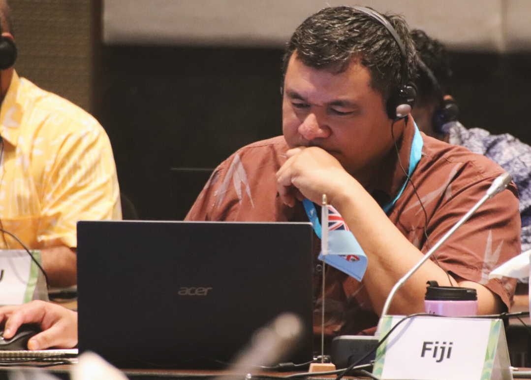 Dr Daniel Faktaufon, Fiji’s Acting Head of the Health Protection Unit and ANU MAE scholar, participating in the PPHSN meeting. Image: PPHSN Dr Daniel Faktaufon, Fiji’s Acting Head of the Health Protection Unit and ANU MAE scholar, participating in the PPHSN meeting. Image: PPHSN