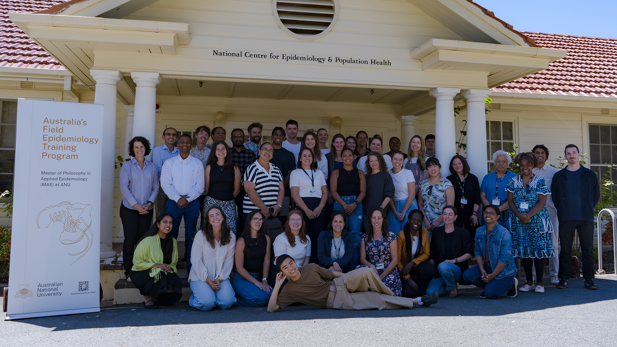 Zac Doan (centre, front row) is part of the current MAE cohorts at ANU National Centre for Epidemiology and Population Health. Image: Calo Huang/ANU