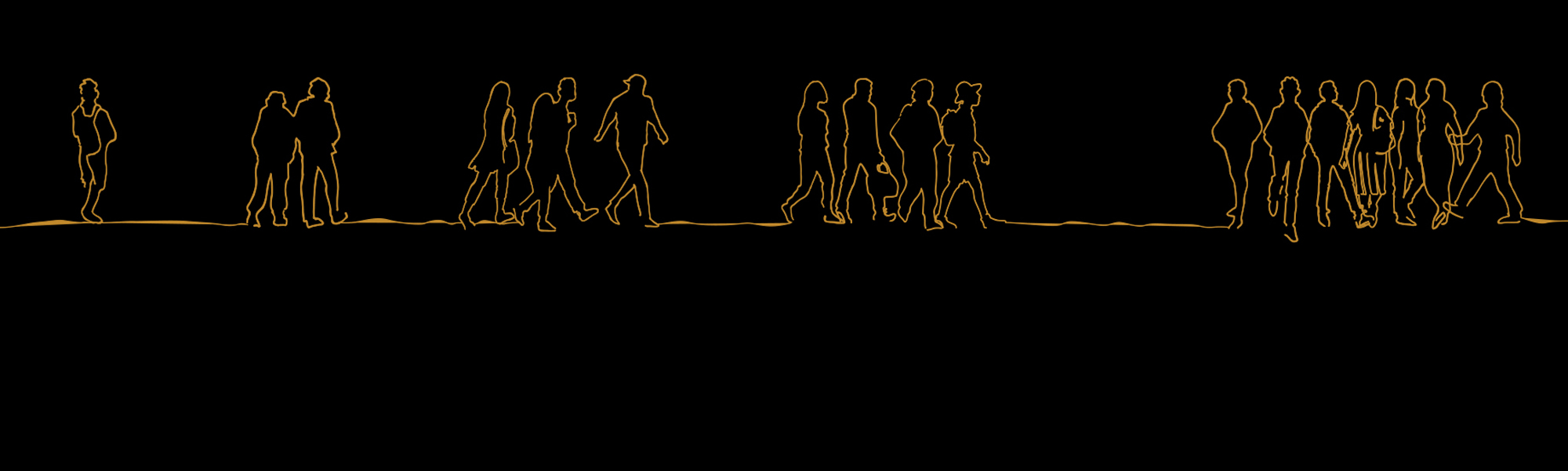 Master of Public Health hero Line drawing of people walking across a black background