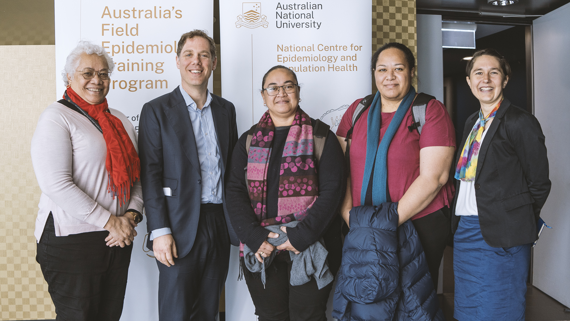 Left-right: Dr Rosalina Sa'aga-Banuve, Sean Starmer, Pac-EVIPP+ MAE Fellows, Dr Ana Mahe and Dr Ripeka Kaurasi, DFAT’s Epidemiology Advisor Mica Hartfield. Aiming to strengthen cross-border collaboration for addressing health threats of the future, the Pac-EVIPP+ MAE fellowship is part of a collaboration between NCEPH and the Pacific Community through the Department of Foreign Affairs and Trade regional health project grants. Image: Calo Huang/ANU Left-right: Dr Rosalina Sa'aga-Banuve, Sean Starmer, Pac-EVIPP+ MAE Fellows, Dr Ana Mahe and Dr Ripeka Kaurasi, DFAT’s Epidemiology Advisor Mica Hartfield. Aiming to strengthen cross-border collaboration for addressing health threats of the future, the Pac-EVIPP+ MAE fellowship is part of a collaboration between NCEPH and the Pacific Community through the Department of Foreign Affairs and Trade regional health project grants. Image: Calo Huang/ANU