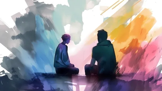 Photo: AdobeStock Water colour image showing the silhouette of two people with colourful background