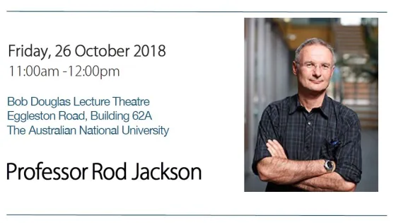 Promotional image for a university event featuring a man standing with crossed arms next to text detailing the event specifics, including date, time, location, and the name "Professor Rod Jackson."