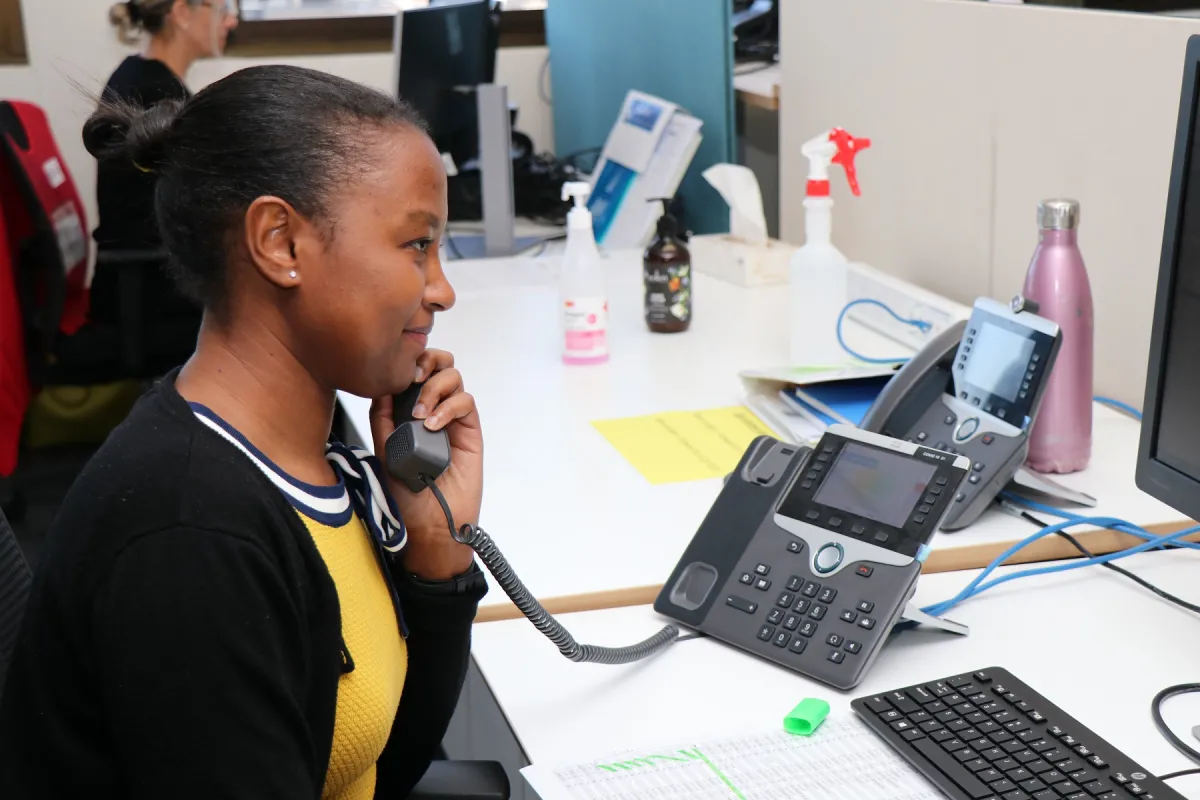 Contact tracer talking on phone