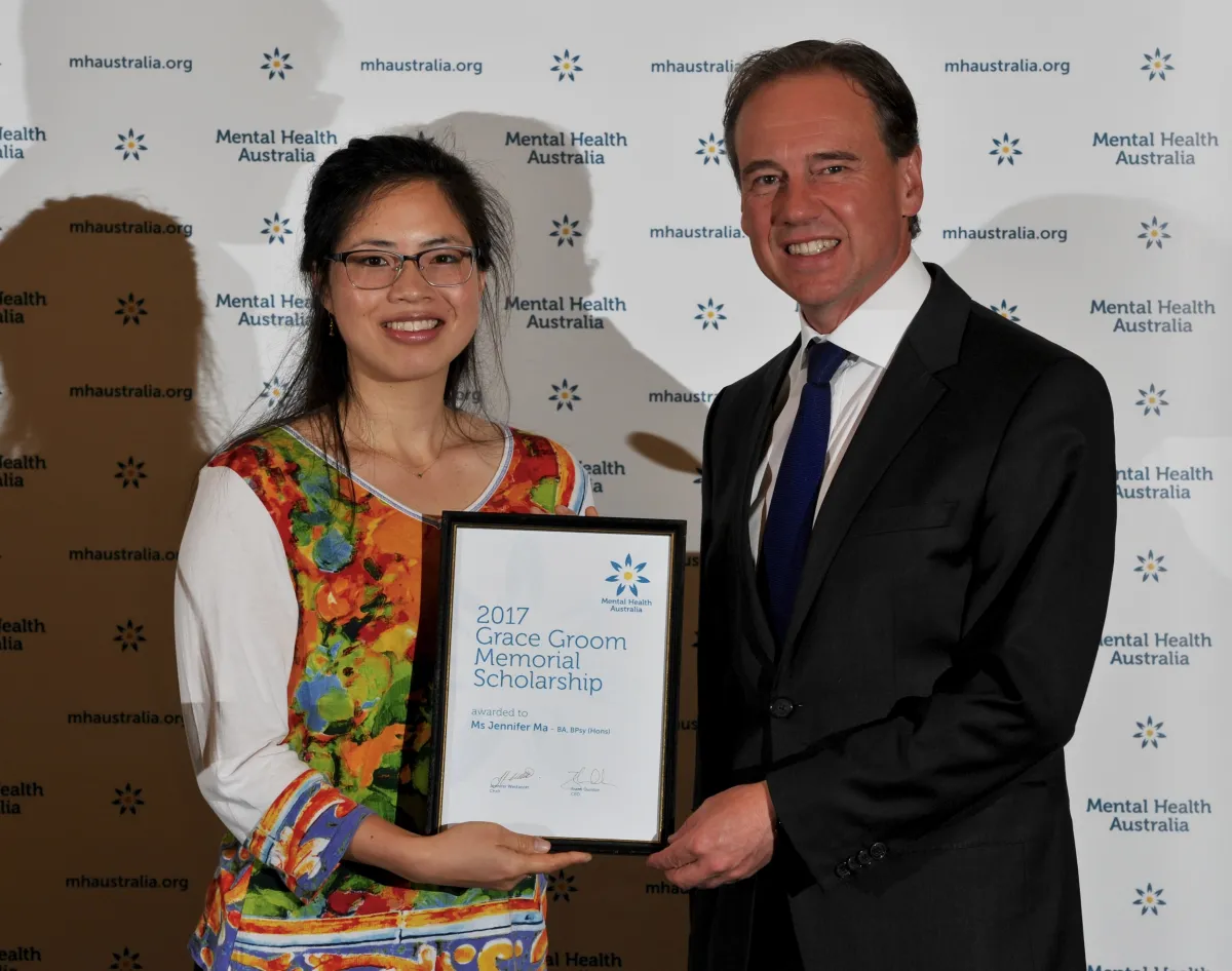 Jennifer Ma being presented her Grace Groom memorial scholarship.