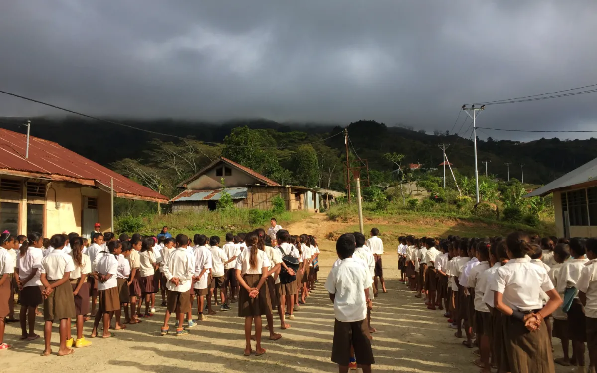 Children line up for school in Timorleste