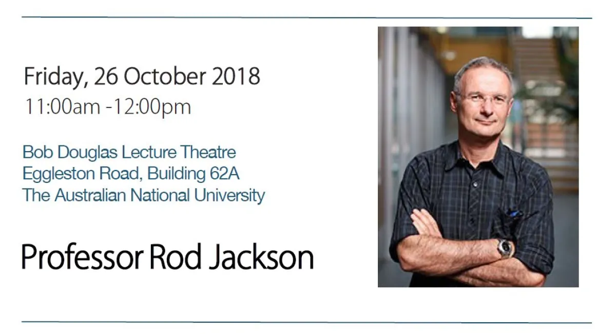 Promotional image for a university event featuring a man standing with crossed arms next to text detailing the event specifics, including date, time, location, and the name &quot;Professor Rod Jackson.&quot;