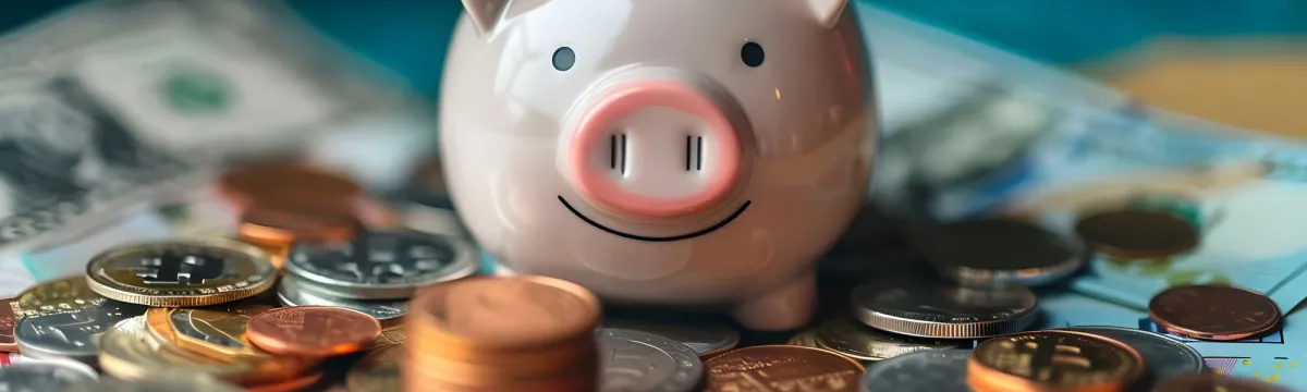 Piggy bank surrounded by coins