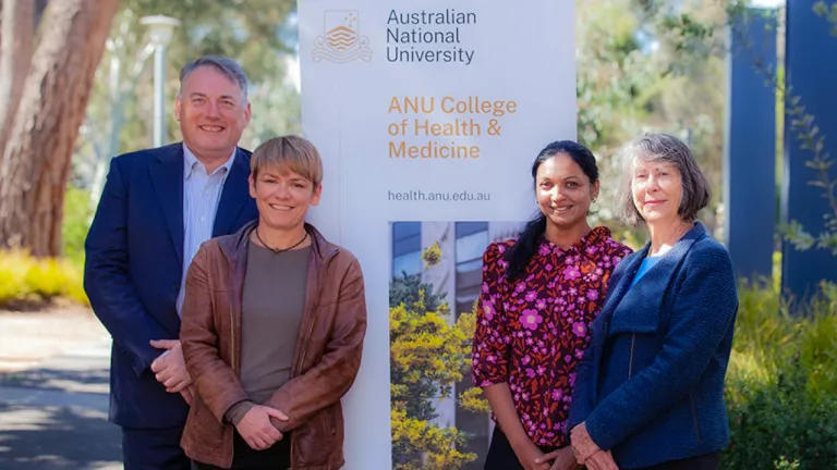 (Left to right): Professor Russell Gruen (Dean, ANU College of Health and Medicine), Dr Zoe Leviston, Associate Professor Aparna Lal (Director of The McMichael Award), Dr Judith Healy. Image: ANU