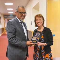 Professor Emily Banks receiving her WHO World No Tobacco Day 2025 Award at the World Conference on Tobacco Control.