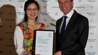 Jennifer Ma being presented her Grace Groom memorial scholarship.